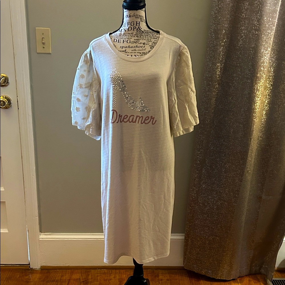 Disney Parks Cream Dress W/Dreamer On the Front